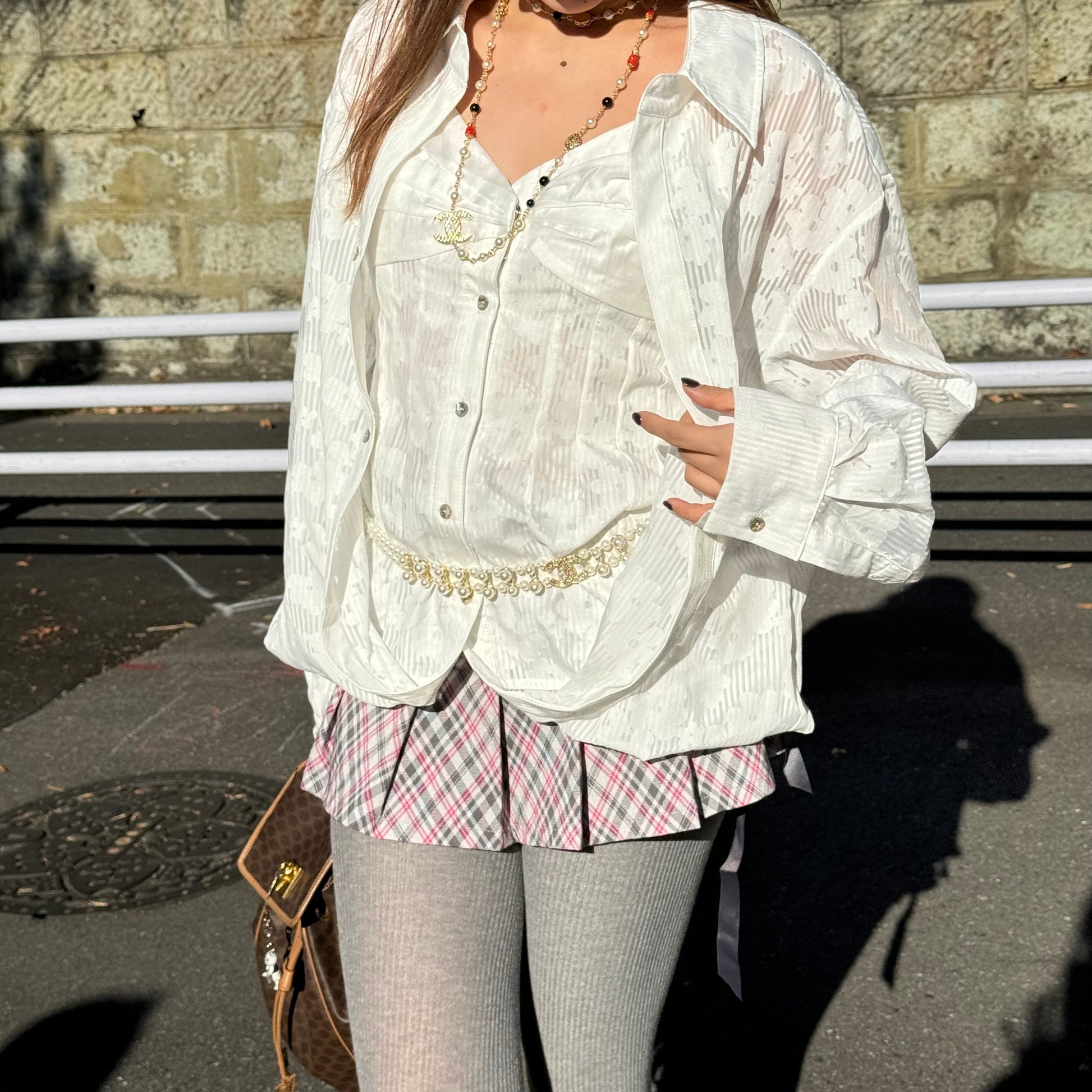 Floral Printed Doubled-layer White Shirt